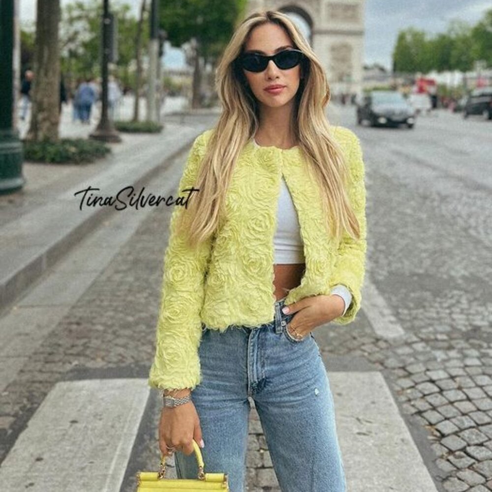 BLOGGER'S FAVE! Zara 3D Flower Cardigan Lime Green NWT